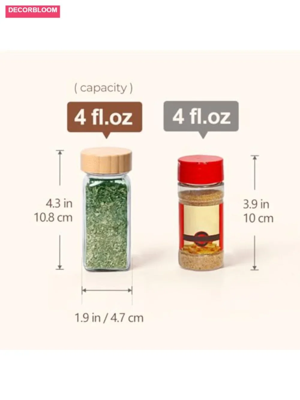 Glass Spice Jars Set of 6 with Bamboo Lids, Square Seasoning Containers 4oz,